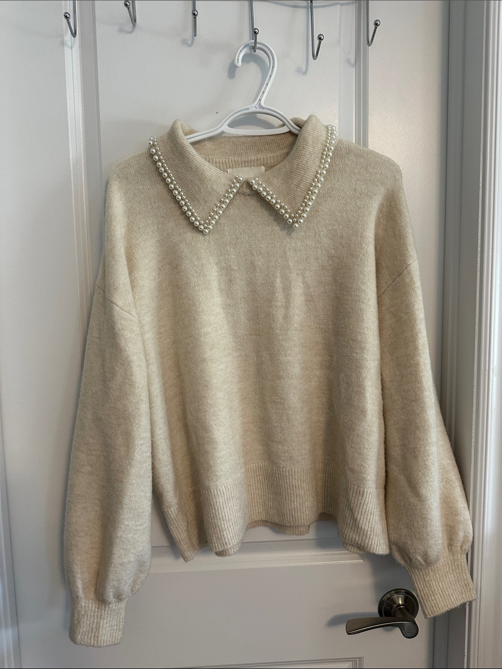 H&M Pearl Collar Cream Sweater Size L